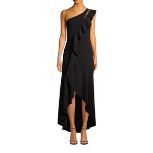 Parker Black One-Shoulder Ruffle Dress